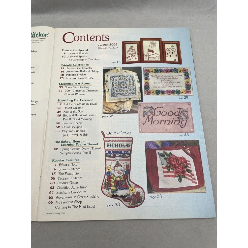 Cross Stitcher Magazine August 2004 Joan Elliott Stocking Snowman Patriotic